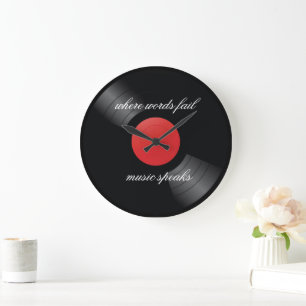 Grande Horloge Ronde Thème de musique de disque vinyle rétro