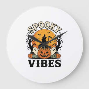 Grande Horloge Ronde Thème fantôme d'Halloween Citrouille Sorcière Vint