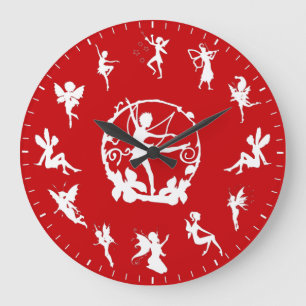 Grande Horloge Ronde Thèmes de silhouettes blanches de fées mignonnes u
