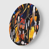 Grande Horloge Ronde Thèmes du vin : Bouteilles et raisins (Angle)