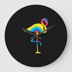 Grande Horloge Ronde Tie Dye Flamant rose arc-en-ciel Imprimer Oiseau A