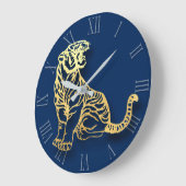 Grande Horloge Ronde Tiger Papercut Chinois Nouvel An Zodiac Roman WC (Angle)