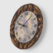 Grande Horloge Ronde Tigers Eye Brown Faux Marble Wall Clock (Angle)