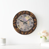 Grande Horloge Ronde Tigers Eye Brown Faux Marble Wall Clock (Maison)
