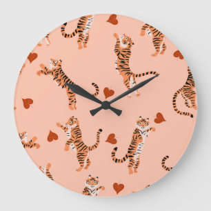 Grande Horloge Ronde Tigers Feuilles d'automne : Motif de saut Vintage