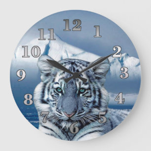 Grande Horloge Ronde Tigre blanc bleu