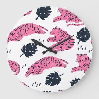 Grande Horloge Ronde Tigre Rose Tropical : Vintage Tiret À Main.