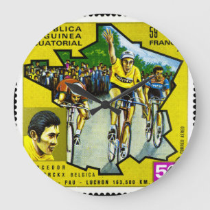 Grande Horloge Ronde Timbre historique des cyclistes de Guinée équatori
