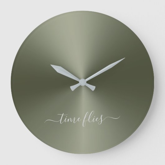 Grande Horloge Ronde Time Flies Army Green Metallic Style acrylique (Recto)