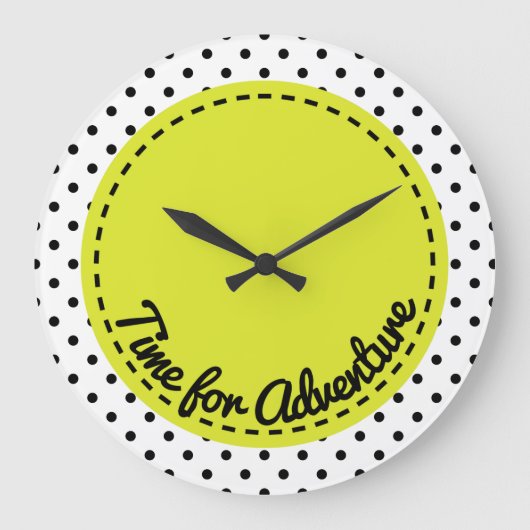 Grande Horloge Ronde "Time for Adventure" Dots Black & White Clock (Recto)