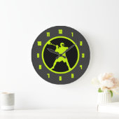 Grande Horloge Ronde Tireur de lacrosse - vert (Maison)