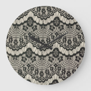 Grande Horloge Ronde Tissu dentelle ornement sur blanc.