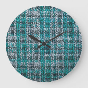 Grande Horloge Ronde Tissu écossais turquoise, arrière - plan texturé.