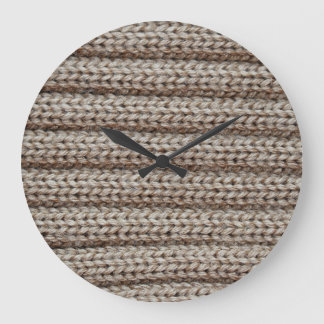 Grande Horloge Ronde Tissu tricoté plat, texture marron.