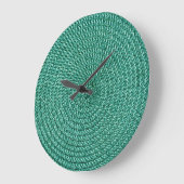 Grande Horloge Ronde Tissu vert tressé artificiel. (Angle)