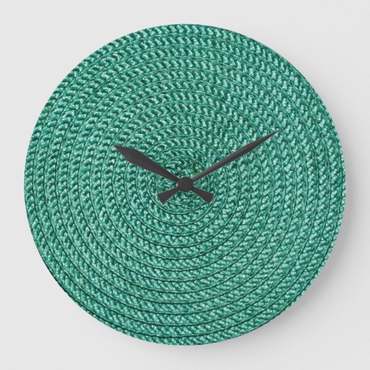 Grande Horloge Ronde Tissu vert tressé artificiel. (Recto)