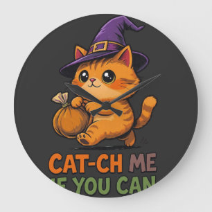Grande Horloge Ronde Titre Chat-Ch Moi Si Tu Peux – Drôle de Chat d'Hal