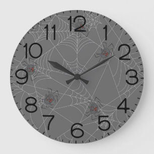 Grande Horloge Ronde Toile d'araignée et citrouilles d'Halloween