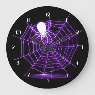 Grande Horloge Ronde Toile d'araignée Halloween noire et violette