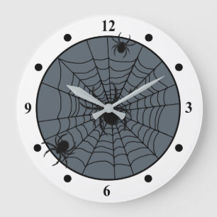 Grande Horloge Ronde Toile d'araignée ludique avec petites araignées de