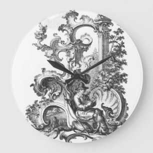 Grande Horloge Ronde Toile noir et blanc français vintage élégant