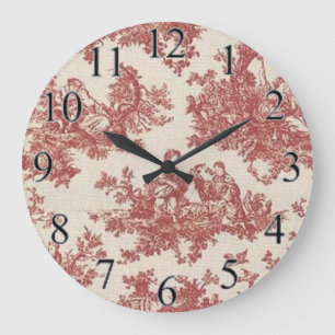 Grande Horloge Ronde Toile rouge Vintage