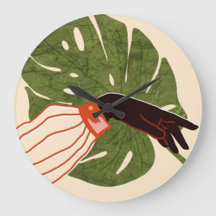Grande Horloge Ronde Toile verte, Accent rouge
