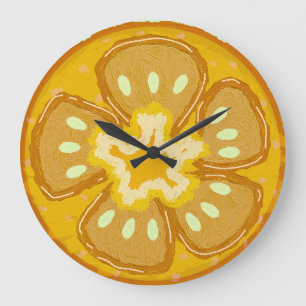 Grande Horloge Ronde Tomate tranchée jaune vibrant Fruit peint Moderne