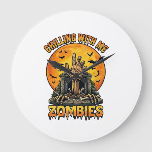 Grande Horloge Ronde Tombes de main de zombies glaçants Chauves-souris 