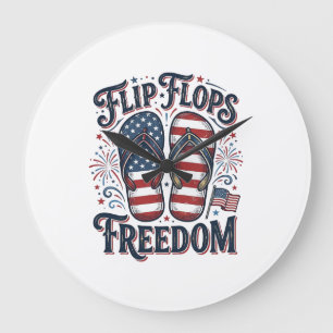 Grande Horloge Ronde Tongs Liberté Design de T-shirt d'été patriotique_