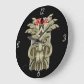 Grande Horloge Ronde Tonnerre sculpté Tiki (Angle)