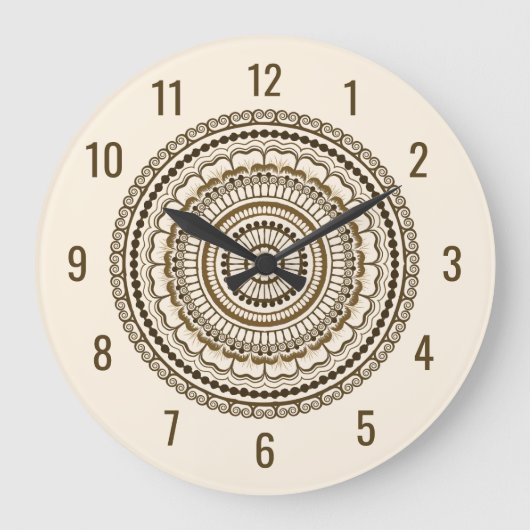Grande Horloge Ronde Tons Terre Brown Henna Mandala (Recto)