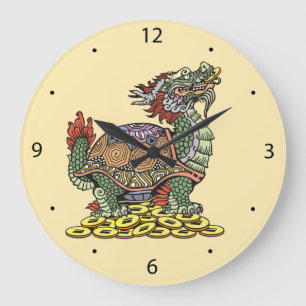 Grande Horloge Ronde Tortue à tête de dragon assise sur beaucoup de p