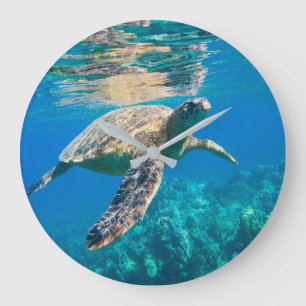 Grande Horloge Ronde Tortue de mer de natation