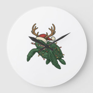 Grande Horloge Ronde Tortue de mer de Noël Renne Gravure vintage De