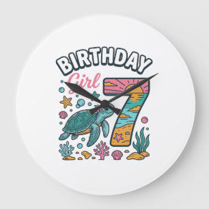Grande Horloge Ronde Tortue de mer fille d'anniversaire 7e anniversaire