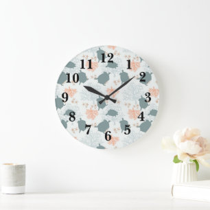 Grande Horloge Ronde Tortue de mer Nautique Corail Reef Motif océan