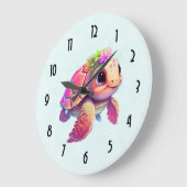 Grande Horloge Ronde Tortue de mer rose Whimsical & mignon (Angle)