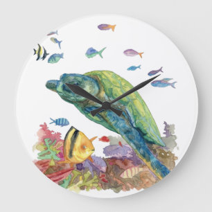Grande Horloge Ronde Tortue et poissons dans la mer