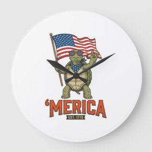 Grande Horloge Ronde Tortue Patriotique ‘Merica Vintage Vector