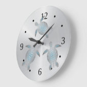 Grande Horloge Ronde Tortues argentées Coastère Chiffres modernes (Angle)