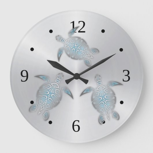 Grande Horloge Ronde Tortues argentées Coastère Chiffres modernes (Recto)