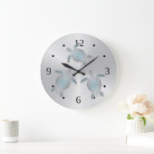 Grande Horloge Ronde Tortues argentées Coastère Chiffres modernes (Maison)