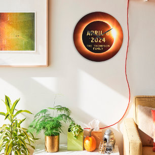 Grande Horloge Ronde Total Éclipse Solaire 8 avril 2024 Personnalisé