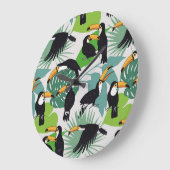 Grande Horloge Ronde Toucan Bird : Palm Feuille Motif (Angle)