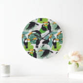 Grande Horloge Ronde Toucan Bird : Palm Feuille Motif (Maison)
