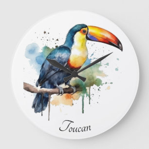Grande Horloge Ronde toucan coloré assis sur une branche