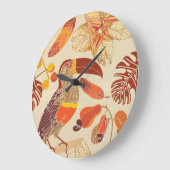 Grande Horloge Ronde Toucanes tropicales : Conception Exotique sans joi (Angle)