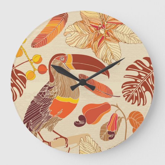 Grande Horloge Ronde Toucanes tropicales : Conception Exotique sans joi (Recto)