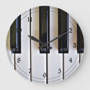 Grande Horloge Ronde Touches de piano - Noir et Blanc